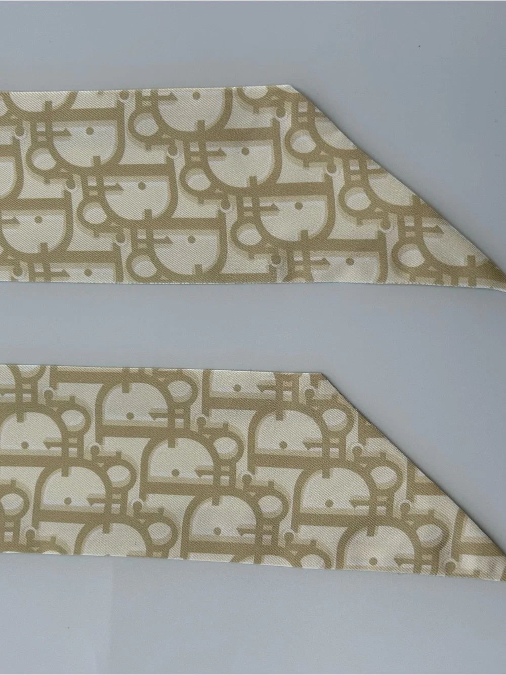 Christian Dior Beige Oblique Mitzah Twilly Scarf Monogram Logo Ribbon Wrap